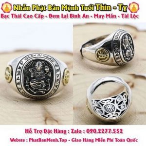 Nhẫn Bạc Phật Bản Mệnh Tuổi Canh Thìn 2000  ( Phật Bản Mệnh Phổ Hiền Bồ Tát )